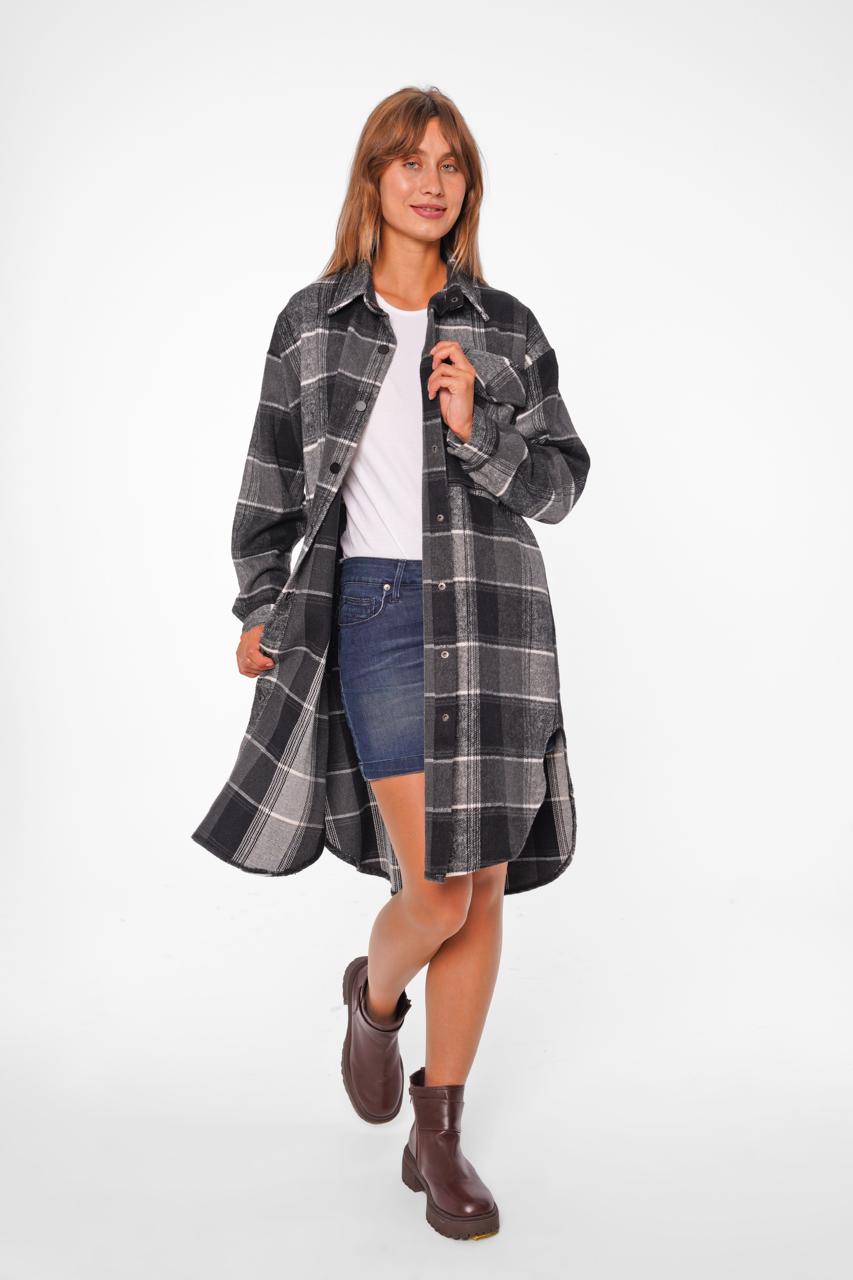 Monochrome Check Longline Shacket