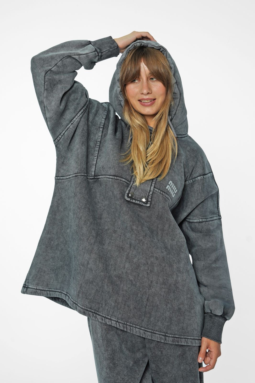 Distressed Berry Knit Hoodie and Wide-Leg Trousers Co-ord