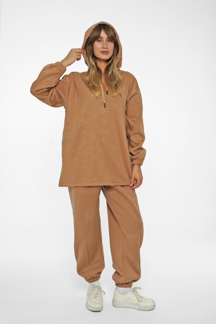 Camel Hooded Two-Piece Set