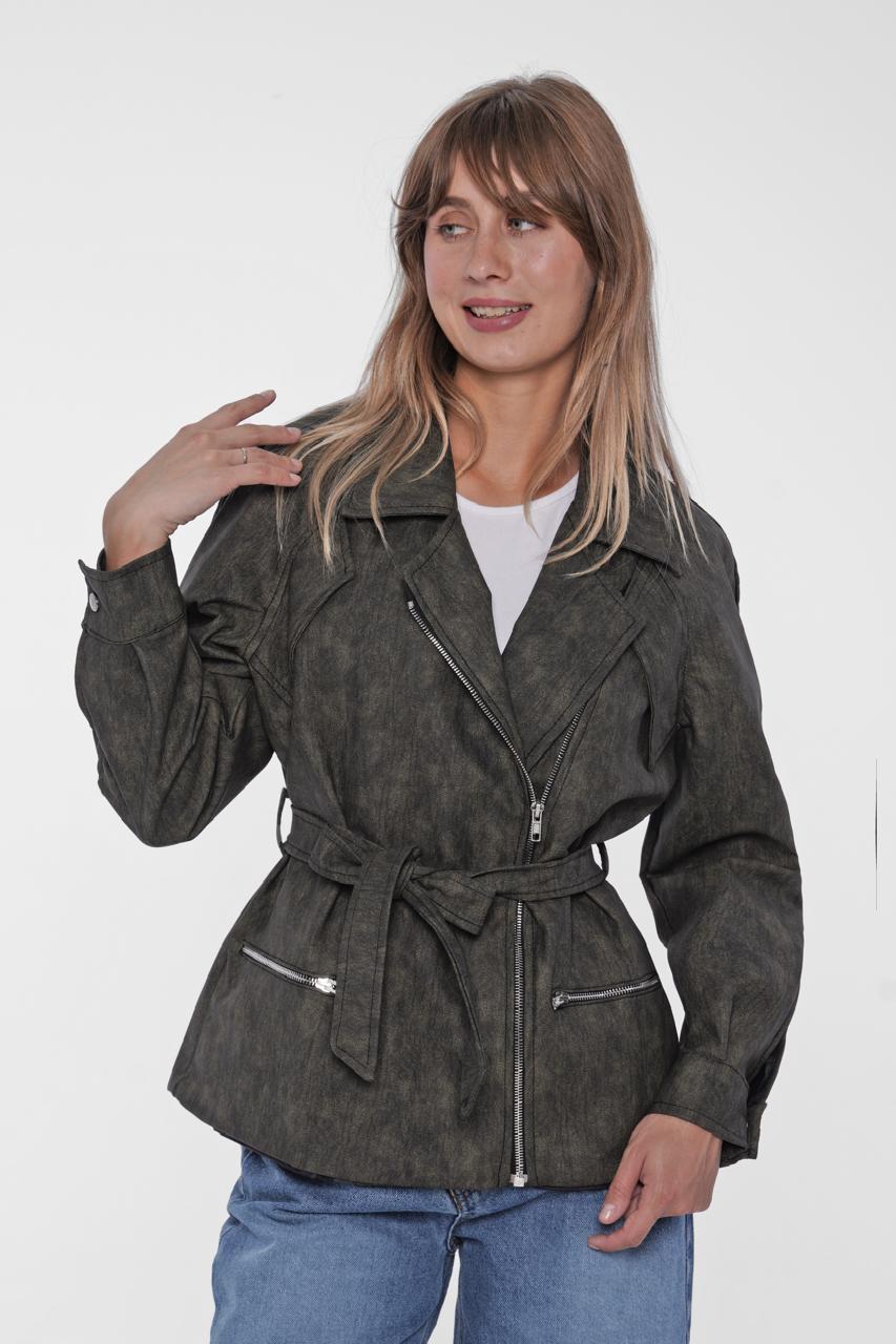 Dark Olive Belted Zip-Front Jacket
