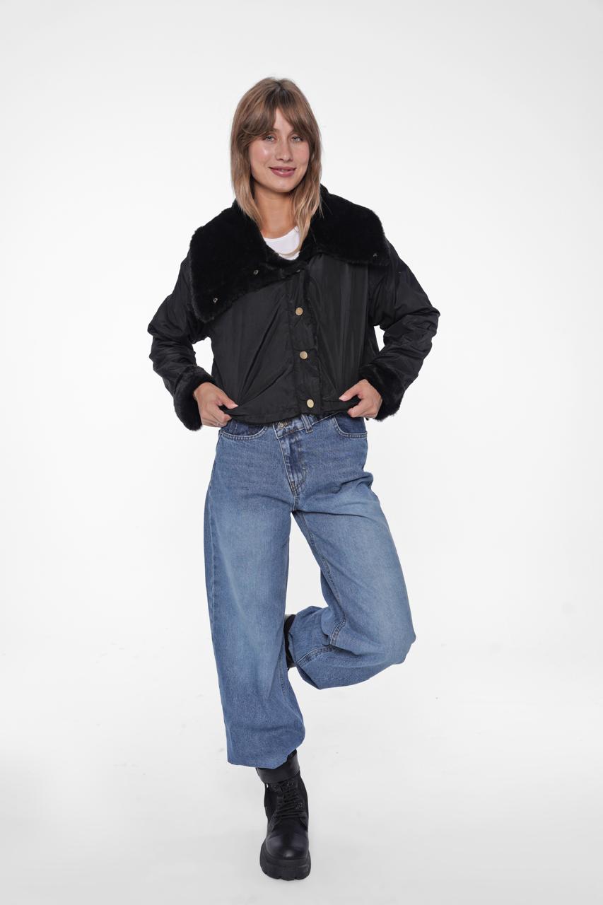 Faux Fur Collar Cropped Bomber Jacket