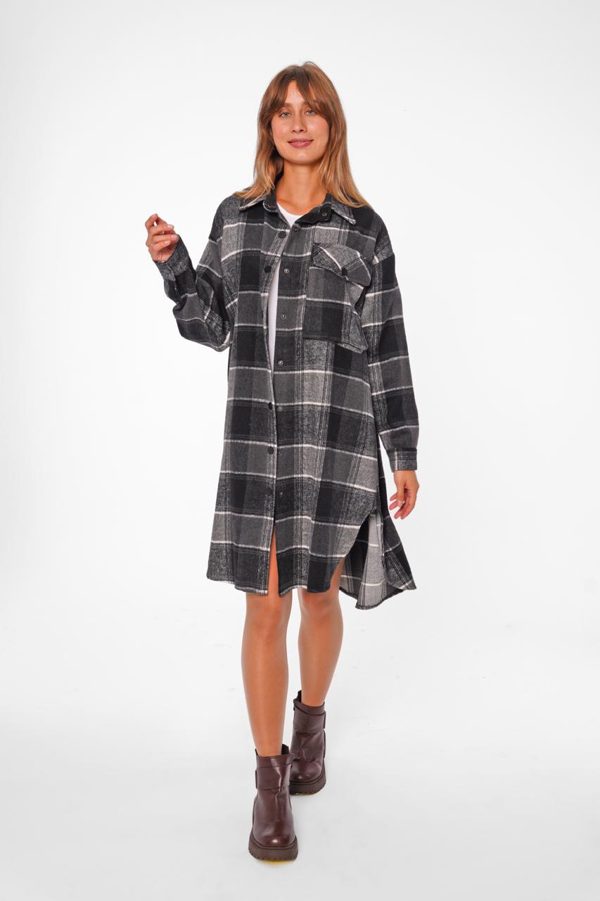 Monochrome Check Longline Shacket