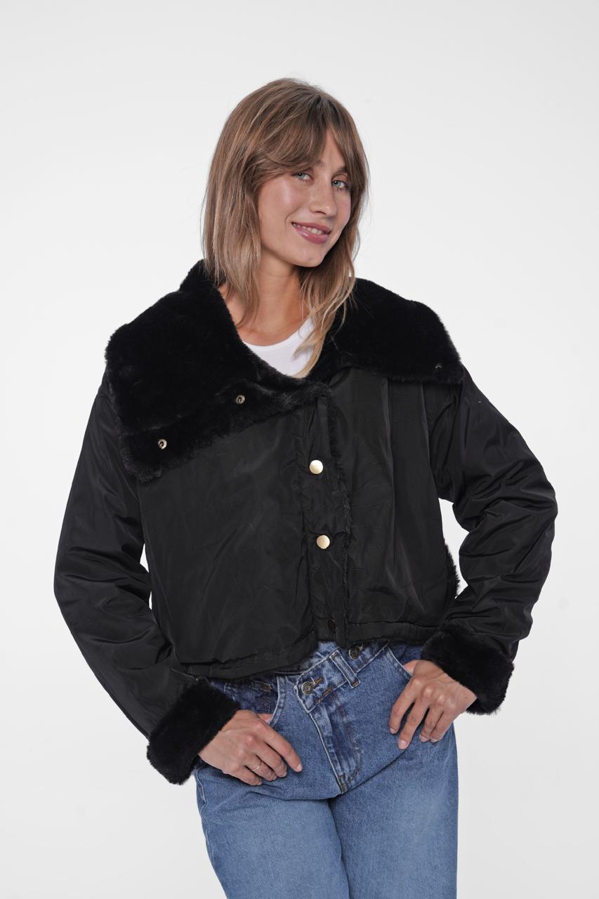 Faux Fur Collar Cropped Bomber Jacket