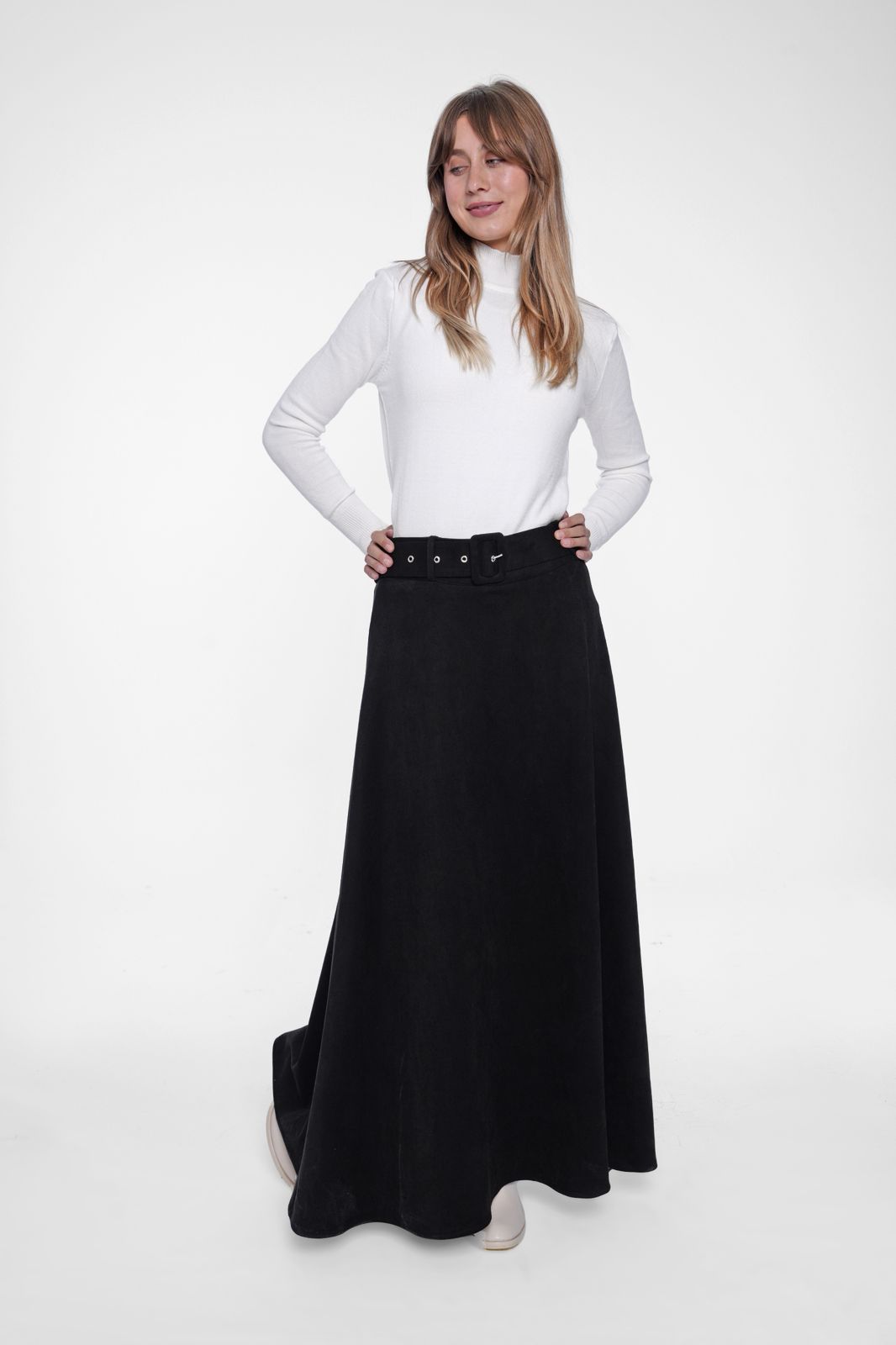 Classic Suede Belted Maxi Skirt