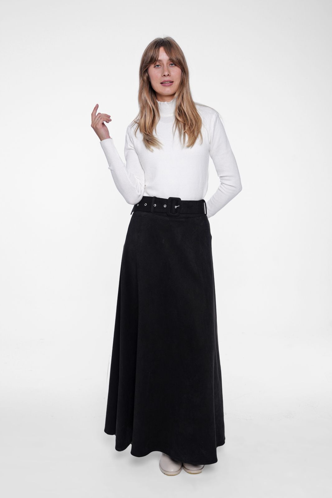 Classic Suede Belted Maxi Skirt